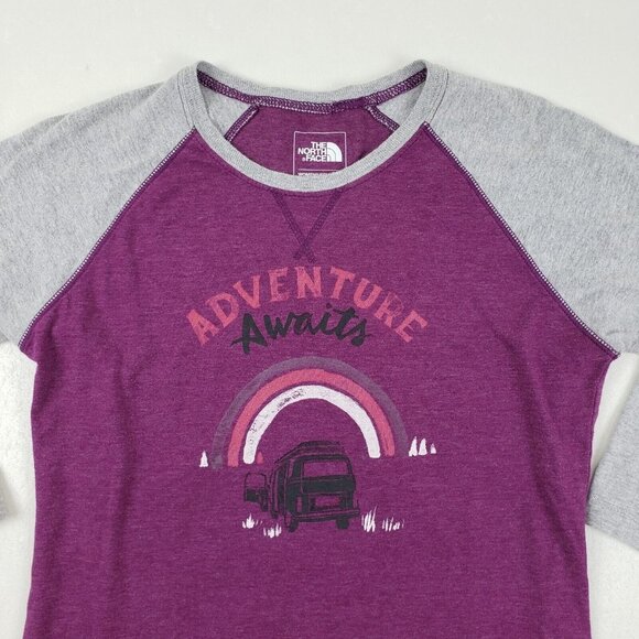 The North Face 3/4 Sleeve T-Shirt Purple Womens Small Adventure Awaits Graphic - Picture 2 of 10